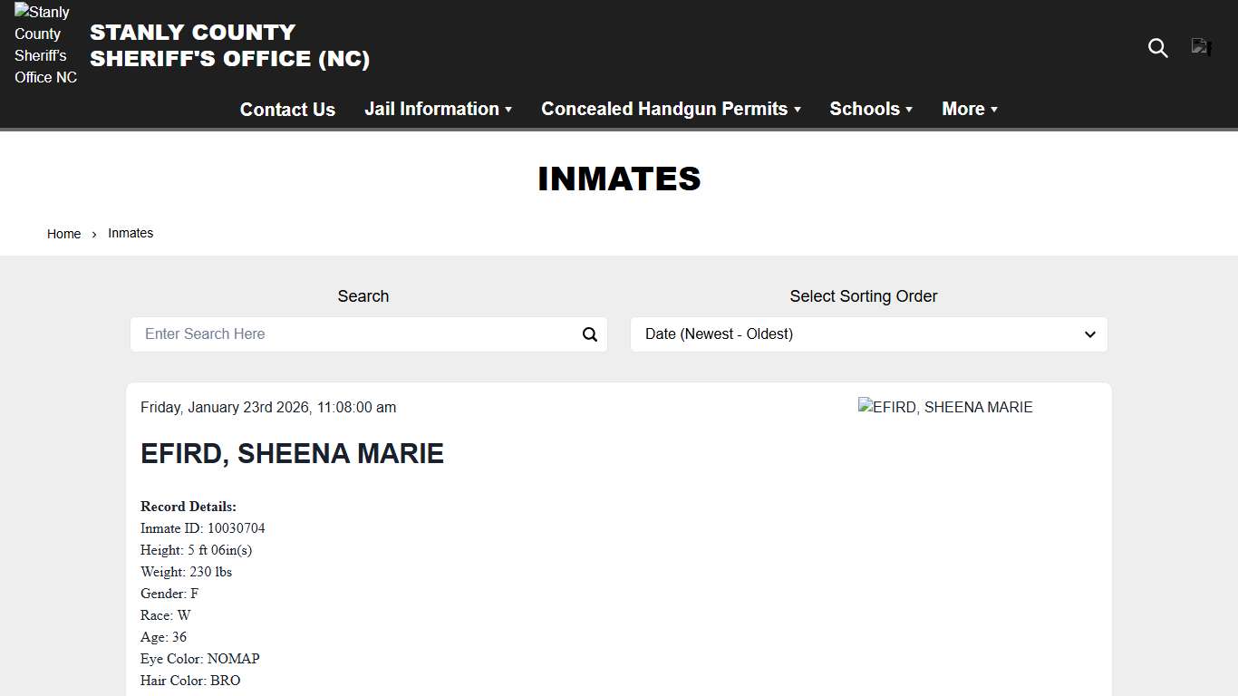 Inmates Stanly County Sheriff’s Office NC